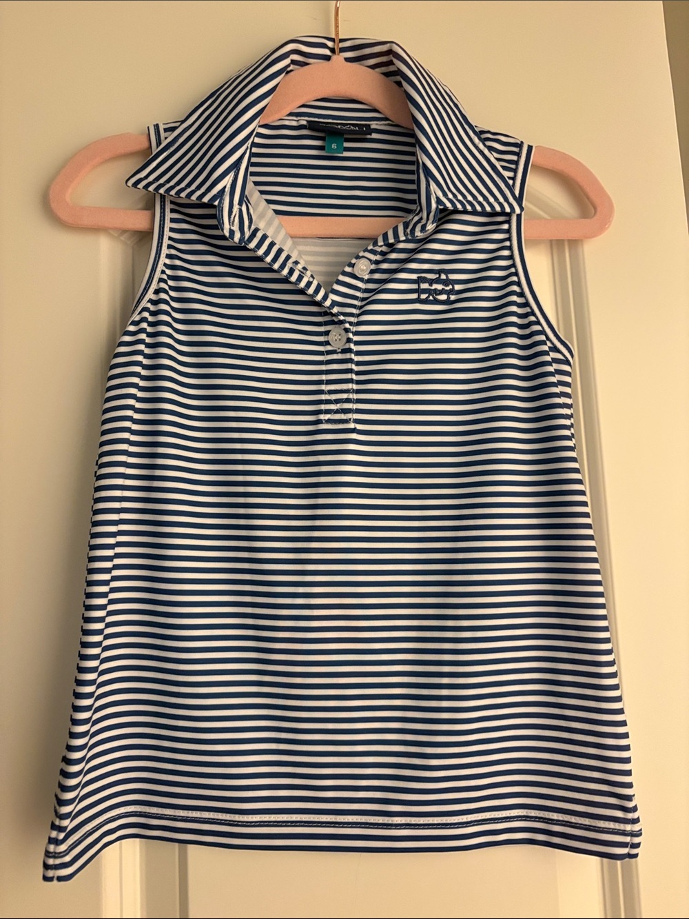Prodoh Girls Striped Navy & White Sleeveless Polo Top by Rodo